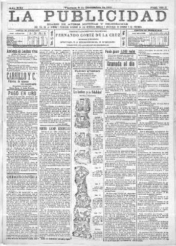 'La publicidad  : diario de avisos noticias y telegramas. Eco fiel de la opinión y verdadero defensor de los intereses morales y materiales de Granada y su provincia' - Año XXI Número 5511  - 1901 Diciembre 06