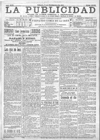 'La publicidad  : diario de avisos noticias y telegramas. Eco fiel de la opinión y verdadero defensor de los intereses morales y materiales de Granada y su provincia' - Año XXI Número 5512  - 1901 Diciembre 07