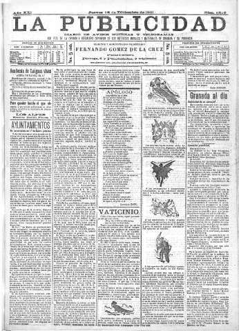 'La publicidad  : diario de avisos noticias y telegramas. Eco fiel de la opinión y verdadero defensor de los intereses morales y materiales de Granada y su provincia' - Año XXI Número 5516  - 1901 Diciembre 12