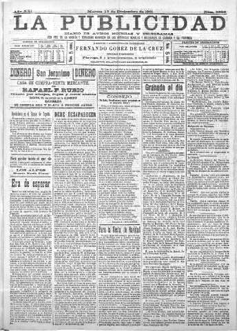 'La publicidad  : diario de avisos noticias y telegramas. Eco fiel de la opinión y verdadero defensor de los intereses morales y materiales de Granada y su provincia' - Año XXI Número 5520  - 1901 Diciembre 17