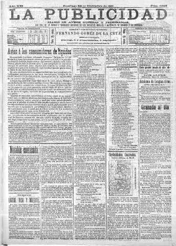 'La publicidad  : diario de avisos noticias y telegramas. Eco fiel de la opinión y verdadero defensor de los intereses morales y materiales de Granada y su provincia' - Año XXI Número 5525  - 1901 Diciembre 22