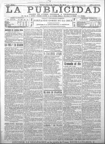 'La publicidad  : diario de avisos noticias y telegramas. Eco fiel de la opinión y verdadero defensor de los intereses morales y materiales de Granada y su provincia' - Año XXII Número 5539  - 1902 Enero 08