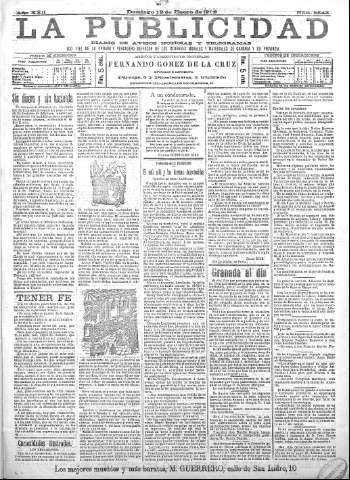 'La publicidad  : diario de avisos noticias y telegramas. Eco fiel de la opinión y verdadero defensor de los intereses morales y materiales de Granada y su provincia' - Año XXII Número 5543  - 1902 Enero 12