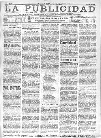 'La publicidad  : diario de avisos noticias y telegramas. Eco fiel de la opinión y verdadero defensor de los intereses morales y materiales de Granada y su provincia' - Año XXII Número 5564  - 1902 Febrero 06