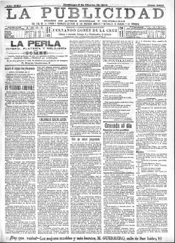 'La publicidad  : diario de avisos noticias y telegramas. Eco fiel de la opinión y verdadero defensor de los intereses morales y materiales de Granada y su provincia' - Año XXII Número 5585  - 1902 Marzo 02