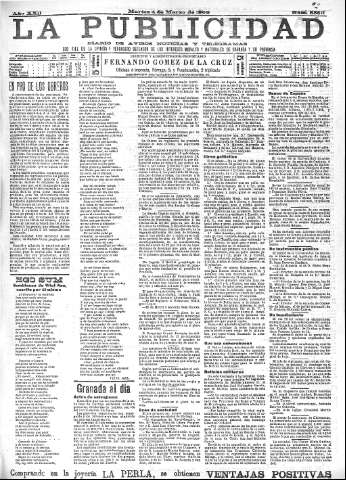 'La publicidad  : diario de avisos noticias y telegramas. Eco fiel de la opinión y verdadero defensor de los intereses morales y materiales de Granada y su provincia' - Año XXII Número 5586  - 1902 Marzo 04