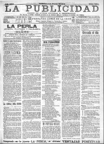 'La publicidad  : diario de avisos noticias y telegramas. Eco fiel de la opinión y verdadero defensor de los intereses morales y materiales de Granada y su provincia' - Año XXII Número 5591  - 1902 Marzo 09