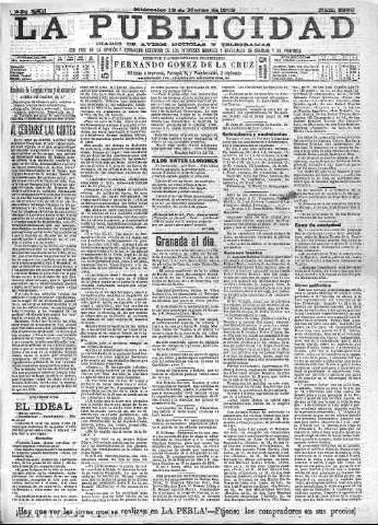 'La publicidad  : diario de avisos noticias y telegramas. Eco fiel de la opinión y verdadero defensor de los intereses morales y materiales de Granada y su provincia' - Año XXII Número 5593  - 1902 Marzo 12