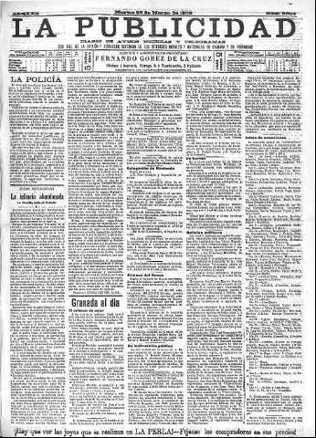 'La publicidad  : diario de avisos noticias y telegramas. Eco fiel de la opinión y verdadero defensor de los intereses morales y materiales de Granada y su provincia' - Año XXII Número 5604  - 1902 Marzo 25
