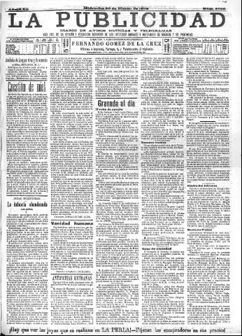 'La publicidad  : diario de avisos noticias y telegramas. Eco fiel de la opinión y verdadero defensor de los intereses morales y materiales de Granada y su provincia' - Año XXII Número 5605  - 1902 Marzo 26