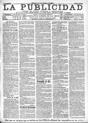 'La publicidad  : diario de avisos noticias y telegramas. Eco fiel de la opinión y verdadero defensor de los intereses morales y materiales de Granada y su provincia' - Año XXII Número 5608  - 1902 Marzo 29