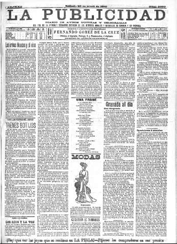 'La publicidad  : diario de avisos noticias y telegramas. Eco fiel de la opinión y verdadero defensor de los intereses morales y materiales de Granada y su provincia' - Año XXII Número 5632  - 1902 Abril 26