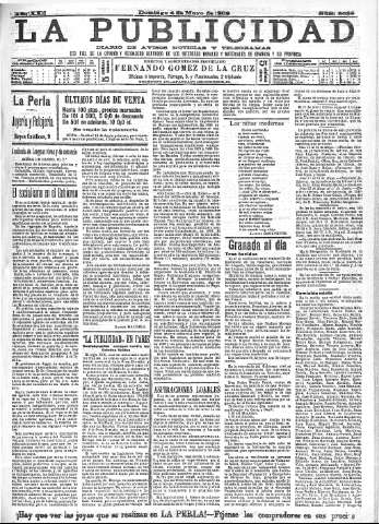'La publicidad  : diario de avisos noticias y telegramas. Eco fiel de la opinión y verdadero defensor de los intereses morales y materiales de Granada y su provincia' - Año XXII Número 5638  - 1902 Mayo 04