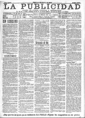 'La publicidad  : diario de avisos noticias y telegramas. Eco fiel de la opinión y verdadero defensor de los intereses morales y materiales de Granada y su provincia' - Año XXII Número 5639  - 1902 Mayo 06