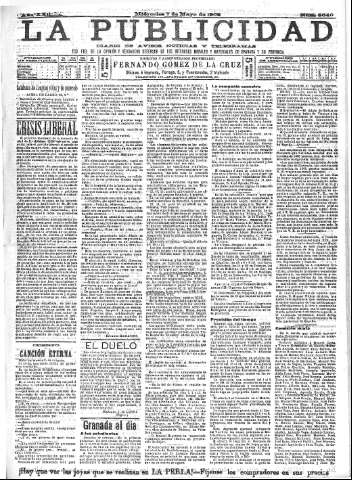 'La publicidad  : diario de avisos noticias y telegramas. Eco fiel de la opinión y verdadero defensor de los intereses morales y materiales de Granada y su provincia' - Año XXII Número 5640  - 1902 Mayo 07
