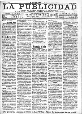 'La publicidad  : diario de avisos noticias y telegramas. Eco fiel de la opinión y verdadero defensor de los intereses morales y materiales de Granada y su provincia' - Año XXII Número 5647  - 1902 Mayo 15