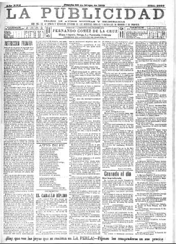 'La publicidad  : diario de avisos noticias y telegramas. Eco fiel de la opinión y verdadero defensor de los intereses morales y materiales de Granada y su provincia' - Año XXII Número 5653  - 1902 Mayo 22