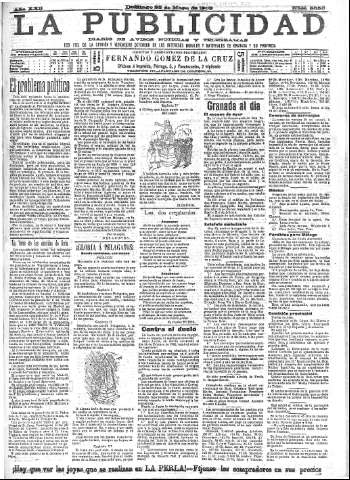 'La publicidad  : diario de avisos noticias y telegramas. Eco fiel de la opinión y verdadero defensor de los intereses morales y materiales de Granada y su provincia' - Año XXII Número 5656  - 1902 Mayo 25
