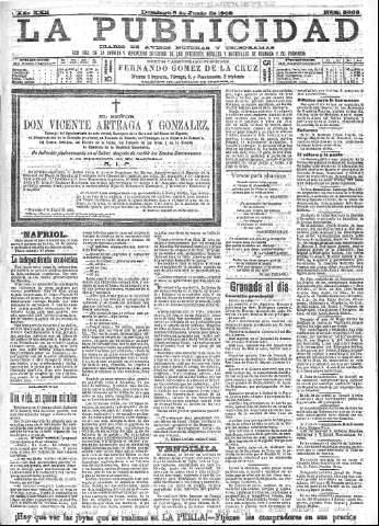 'La publicidad  : diario de avisos noticias y telegramas. Eco fiel de la opinión y verdadero defensor de los intereses morales y materiales de Granada y su provincia' - Año XXII Número 5668  - 1902 Junio 08