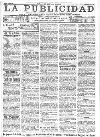 'La publicidad  : diario de avisos noticias y telegramas. Eco fiel de la opinión y verdadero defensor de los intereses morales y materiales de Granada y su provincia' - Año XXII Número 5679  - 1902 Junio 21
