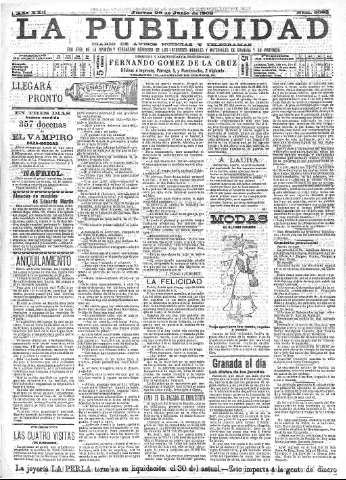 'La publicidad  : diario de avisos noticias y telegramas. Eco fiel de la opinión y verdadero defensor de los intereses morales y materiales de Granada y su provincia' - Año XXII Número 5683  - 1902 Junio 26