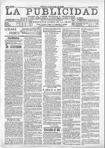 'La publicidad  : diario de avisos noticias y telegramas. Eco fiel de la opinión y verdadero defensor de los intereses morales y materiales de Granada y su provincia' - Año XXII Número 5690  - 1902 Julio 04