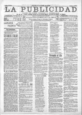 'La publicidad  : diario de avisos noticias y telegramas. Eco fiel de la opinión y verdadero defensor de los intereses morales y materiales de Granada y su provincia' - Año XXII Número 5695  - 1902 Julio 10