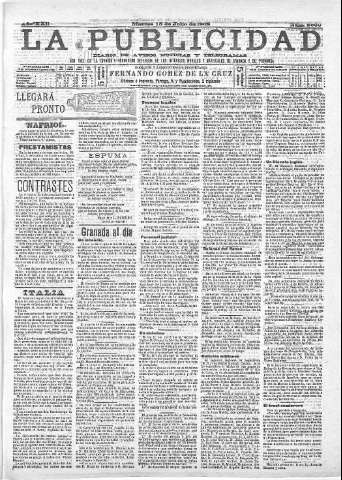 'La publicidad  : diario de avisos noticias y telegramas. Eco fiel de la opinión y verdadero defensor de los intereses morales y materiales de Granada y su provincia' - Año XXII Número 5699  - 1902 Julio 15
