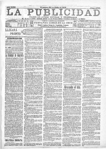 'La publicidad  : diario de avisos noticias y telegramas. Eco fiel de la opinión y verdadero defensor de los intereses morales y materiales de Granada y su provincia' - Año XXII Número 5703  - 1902 Julio 20