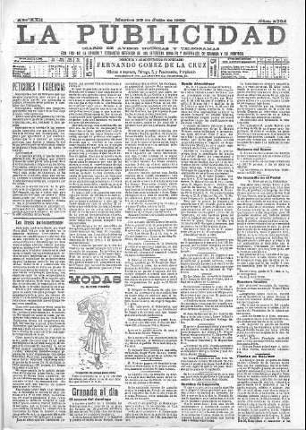 'La publicidad  : diario de avisos noticias y telegramas. Eco fiel de la opinión y verdadero defensor de los intereses morales y materiales de Granada y su provincia' - Año XXII Número 5704  - 1902 Julio 22