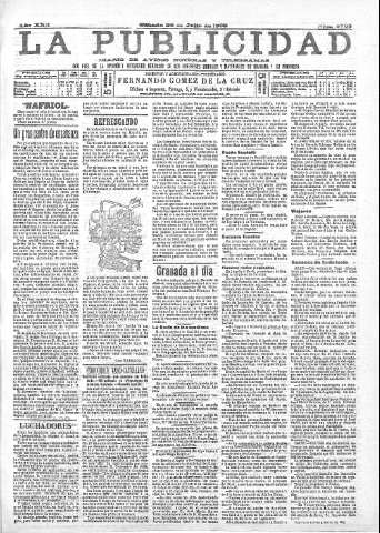 'La publicidad  : diario de avisos noticias y telegramas. Eco fiel de la opinión y verdadero defensor de los intereses morales y materiales de Granada y su provincia' - Año XXII Número 5708  - 1902 Julio 26