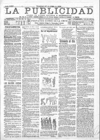 'La publicidad  : diario de avisos noticias y telegramas. Eco fiel de la opinión y verdadero defensor de los intereses morales y materiales de Granada y su provincia' - Año XXII Número 5709  - 1902 Julio 27