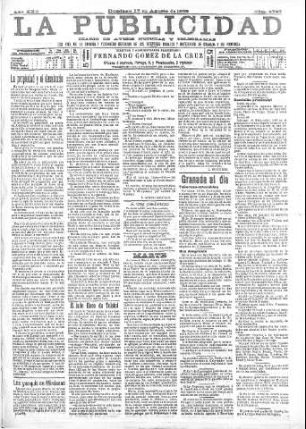 'La publicidad  : diario de avisos noticias y telegramas. Eco fiel de la opinión y verdadero defensor de los intereses morales y materiales de Granada y su provincia' - Año XXII Número 5727  - 1902 Agosto 17