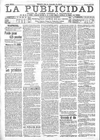 'La publicidad  : diario de avisos noticias y telegramas. Eco fiel de la opinión y verdadero defensor de los intereses morales y materiales de Granada y su provincia' - Año XXII Número 5732  - 1902 Agosto 23