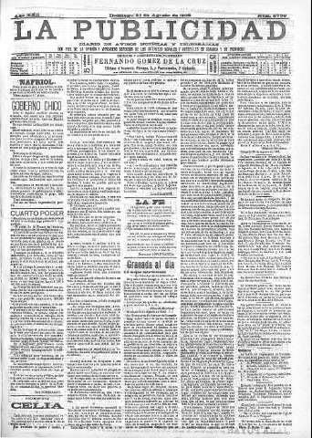 'La publicidad  : diario de avisos noticias y telegramas. Eco fiel de la opinión y verdadero defensor de los intereses morales y materiales de Granada y su provincia' - Año XXII Número 5739  - 1902 Agosto 31