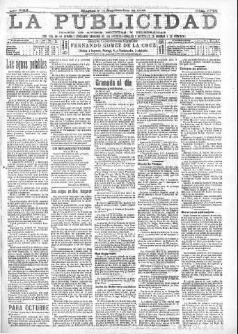 'La publicidad  : diario de avisos noticias y telegramas. Eco fiel de la opinión y verdadero defensor de los intereses morales y materiales de Granada y su provincia' - Año XXII Número 5740  - 1902 Septiembre 02