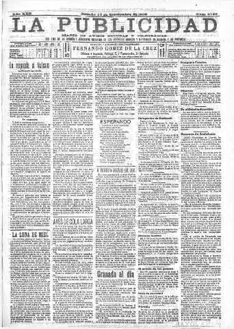 'La publicidad  : diario de avisos noticias y telegramas. Eco fiel de la opinión y verdadero defensor de los intereses morales y materiales de Granada y su provincia' - Año XXII Número 5750  - 1902 Septiembre 13