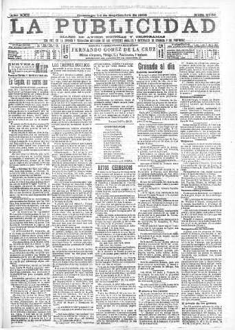 'La publicidad  : diario de avisos noticias y telegramas. Eco fiel de la opinión y verdadero defensor de los intereses morales y materiales de Granada y su provincia' - Año XXII Número 5750  - 1902 Septiembre 14