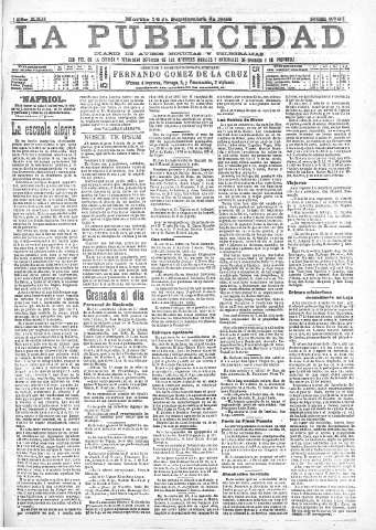 'La publicidad  : diario de avisos noticias y telegramas. Eco fiel de la opinión y verdadero defensor de los intereses morales y materiales de Granada y su provincia' - Año XXII Número 5751  - 1902 Septiembre 16