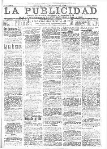 'La publicidad  : diario de avisos noticias y telegramas. Eco fiel de la opinión y verdadero defensor de los intereses morales y materiales de Granada y su provincia' - Año XXII Número 5752  - 1902 Septiembre 17