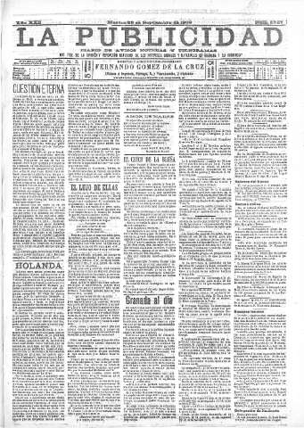 'La publicidad  : diario de avisos noticias y telegramas. Eco fiel de la opinión y verdadero defensor de los intereses morales y materiales de Granada y su provincia' - Año XXII Número 5757  - 1902 Septiembre 23
