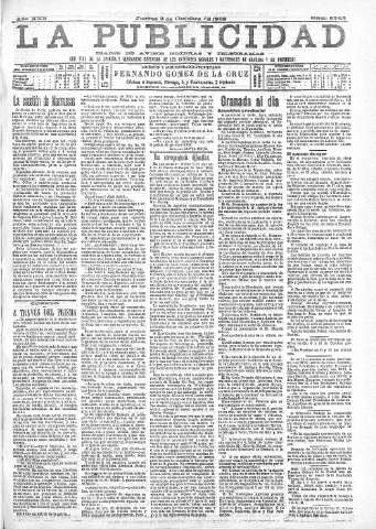 'La publicidad  : diario de avisos noticias y telegramas. Eco fiel de la opinión y verdadero defensor de los intereses morales y materiales de Granada y su provincia' - Año XXII Número 5765  - 1902 Octubre 02