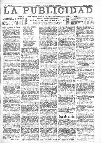 'La publicidad  : diario de avisos noticias y telegramas. Eco fiel de la opinión y verdadero defensor de los intereses morales y materiales de Granada y su provincia' - Año XXII Número 5768  - 1902 Octubre 05