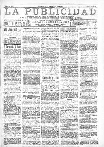 'La publicidad  : diario de avisos noticias y telegramas. Eco fiel de la opinión y verdadero defensor de los intereses morales y materiales de Granada y su provincia' - Año XXII Número 5769  - 1902 Octubre 07