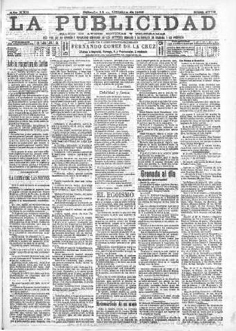 'La publicidad  : diario de avisos noticias y telegramas. Eco fiel de la opinión y verdadero defensor de los intereses morales y materiales de Granada y su provincia' - Año XXII Número 5773  - 1902 Octubre 11