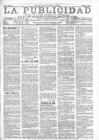 'La publicidad  : diario de avisos noticias y telegramas. Eco fiel de la opinión y verdadero defensor de los intereses morales y materiales de Granada y su provincia' - Año XXII Número 5781  - 1902 Octubre 21