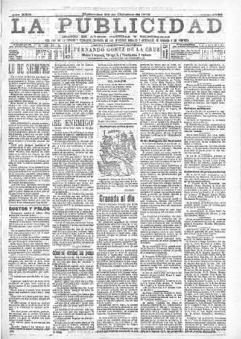 'La publicidad  : diario de avisos noticias y telegramas. Eco fiel de la opinión y verdadero defensor de los intereses morales y materiales de Granada y su provincia' - Año XXII Número 5782  - 1902 Octubre 22