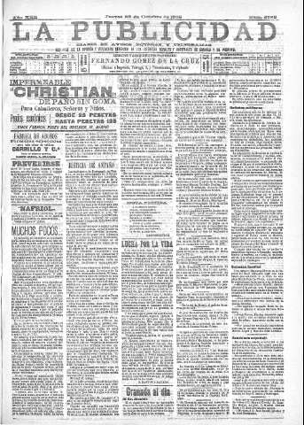 'La publicidad  : diario de avisos noticias y telegramas. Eco fiel de la opinión y verdadero defensor de los intereses morales y materiales de Granada y su provincia' - Año XXII Número 5783  - 1902 Octubre 23