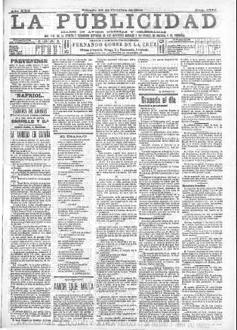 'La publicidad  : diario de avisos noticias y telegramas. Eco fiel de la opinión y verdadero defensor de los intereses morales y materiales de Granada y su provincia' - Año XXII Número 5785  - 1902 Octubre 25