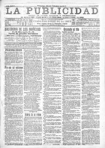 'La publicidad  : diario de avisos noticias y telegramas. Eco fiel de la opinión y verdadero defensor de los intereses morales y materiales de Granada y su provincia' - Año XXII Número 5786  - 1902 Octubre 26